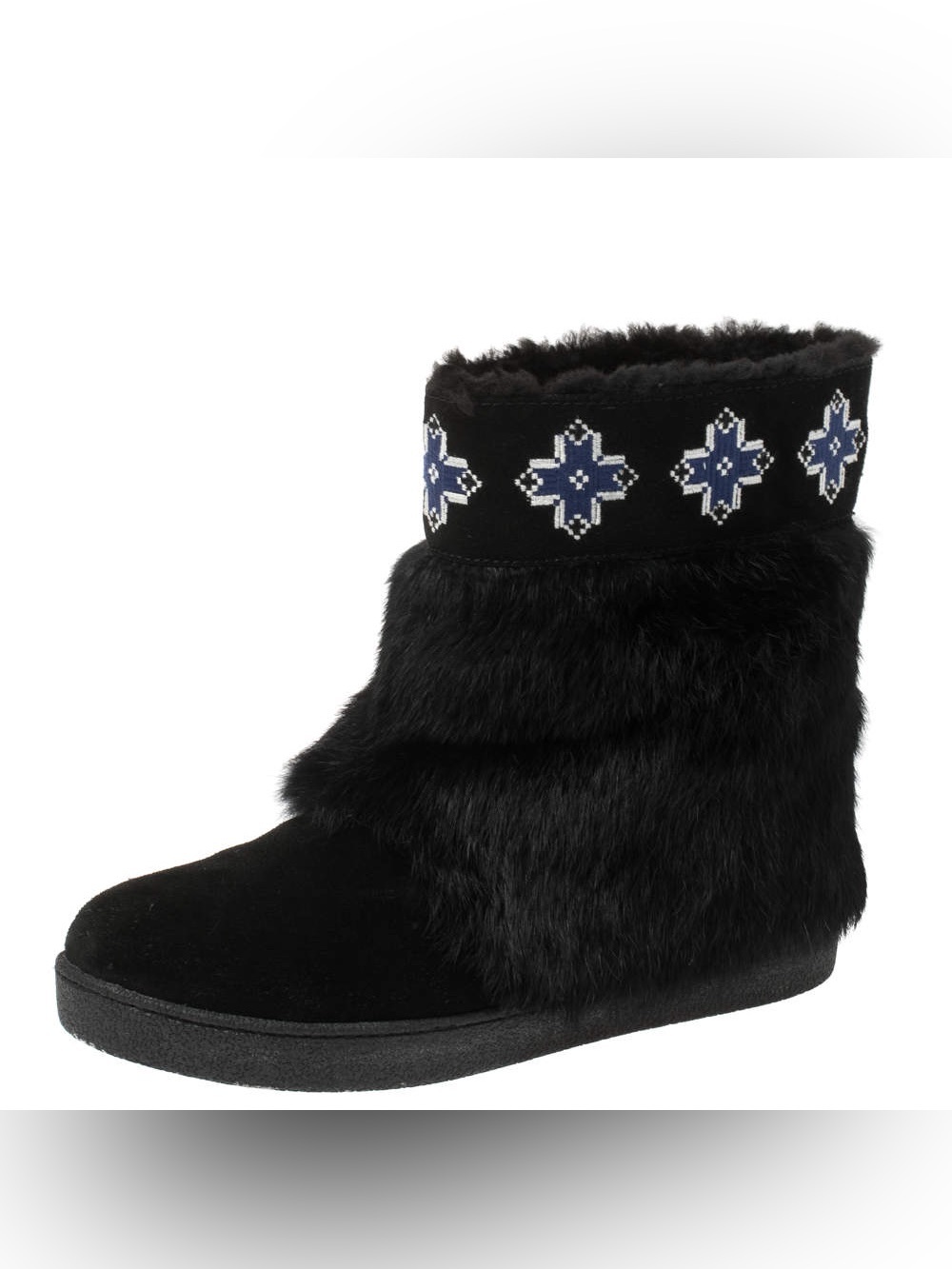 Tory Burch Women's Black Suede Leather Rabbit Fur Boots Size 7